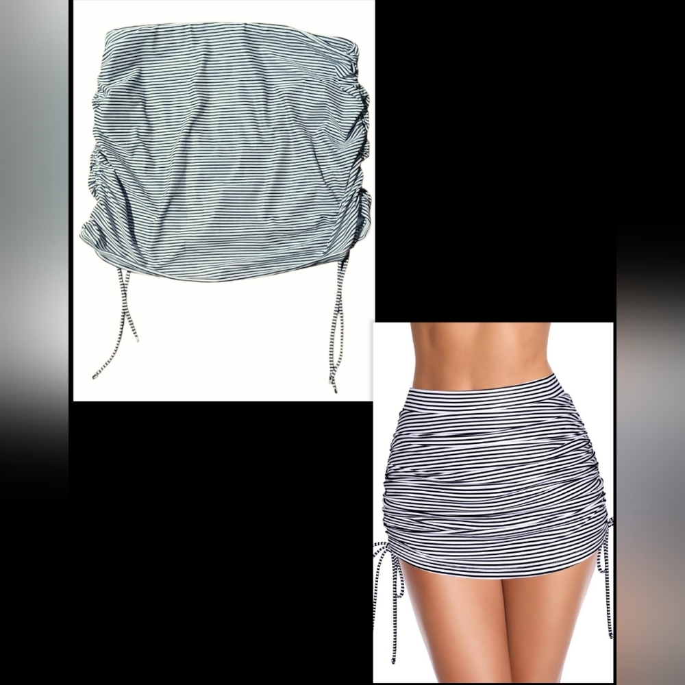 Drawstring Ruched Swim Skirt Side Pull Tie Swimsuit Bottom Size XXL